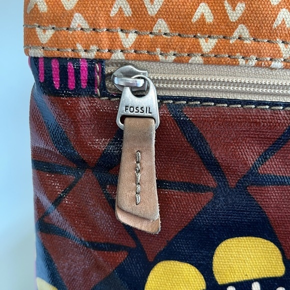 Fossil Vintage Key-Per Crossbody Hobo Canvas Bag Paisley Design Orange Hot Pink - Picture 2 of 16